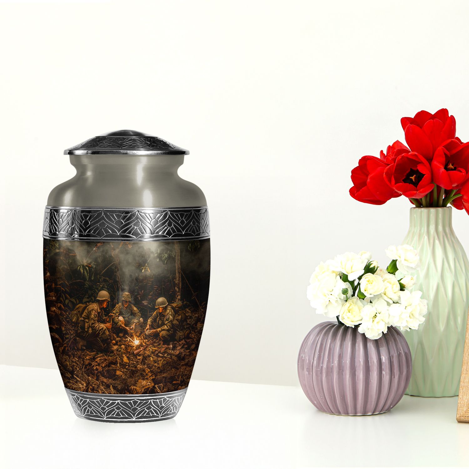 Military Valor Cremation Urns for Ashes Adult Dad, Handmade Urn (10 Inch) detailed image 4