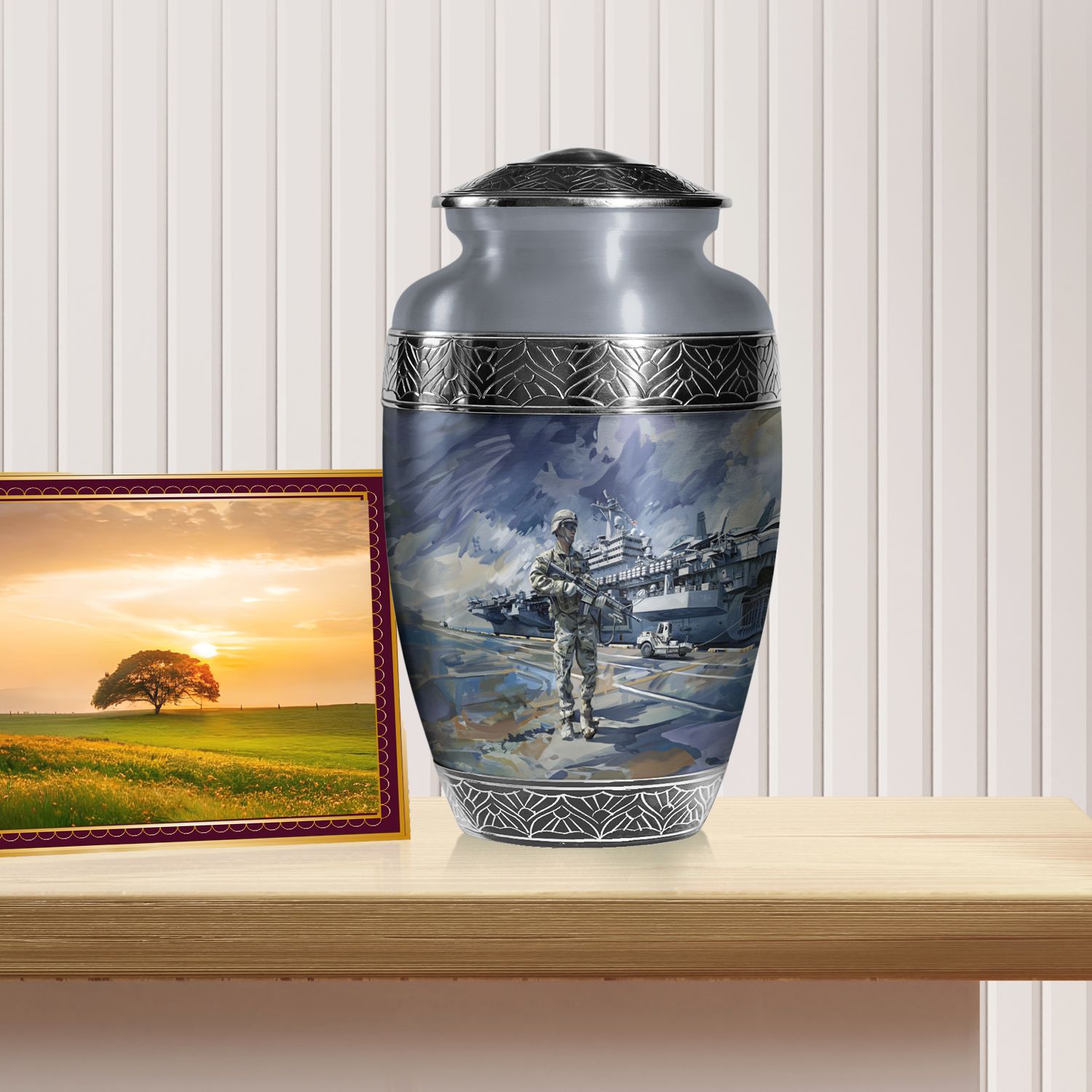 Military Honor Funeral Urns for Ashes Adult Male, Handcrafted Urn (10 Inch) detailed image 3
