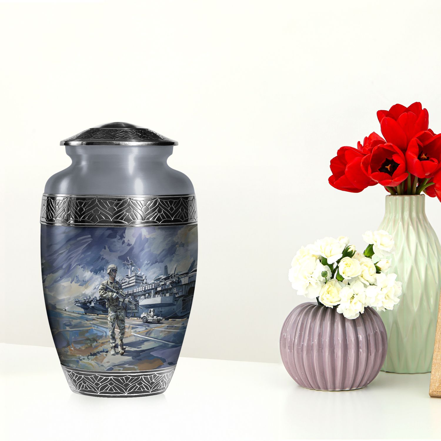Military Honor Funeral Urns for Ashes Adult Male, Handcrafted Urn (10 Inch) detailed image 4