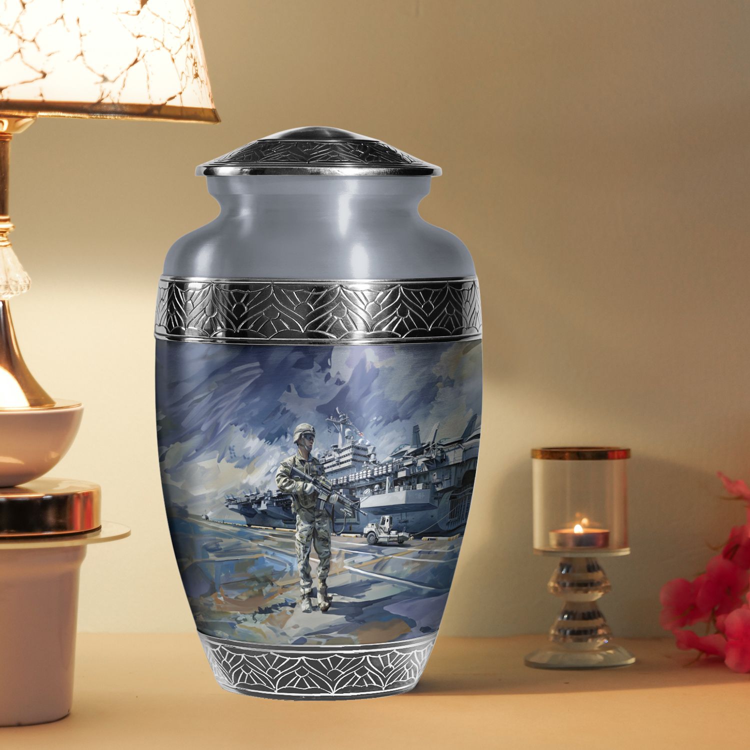 Military Honor Funeral Urns for Ashes Adult Male, Handcrafted Urn (10 Inch) detailed image 6