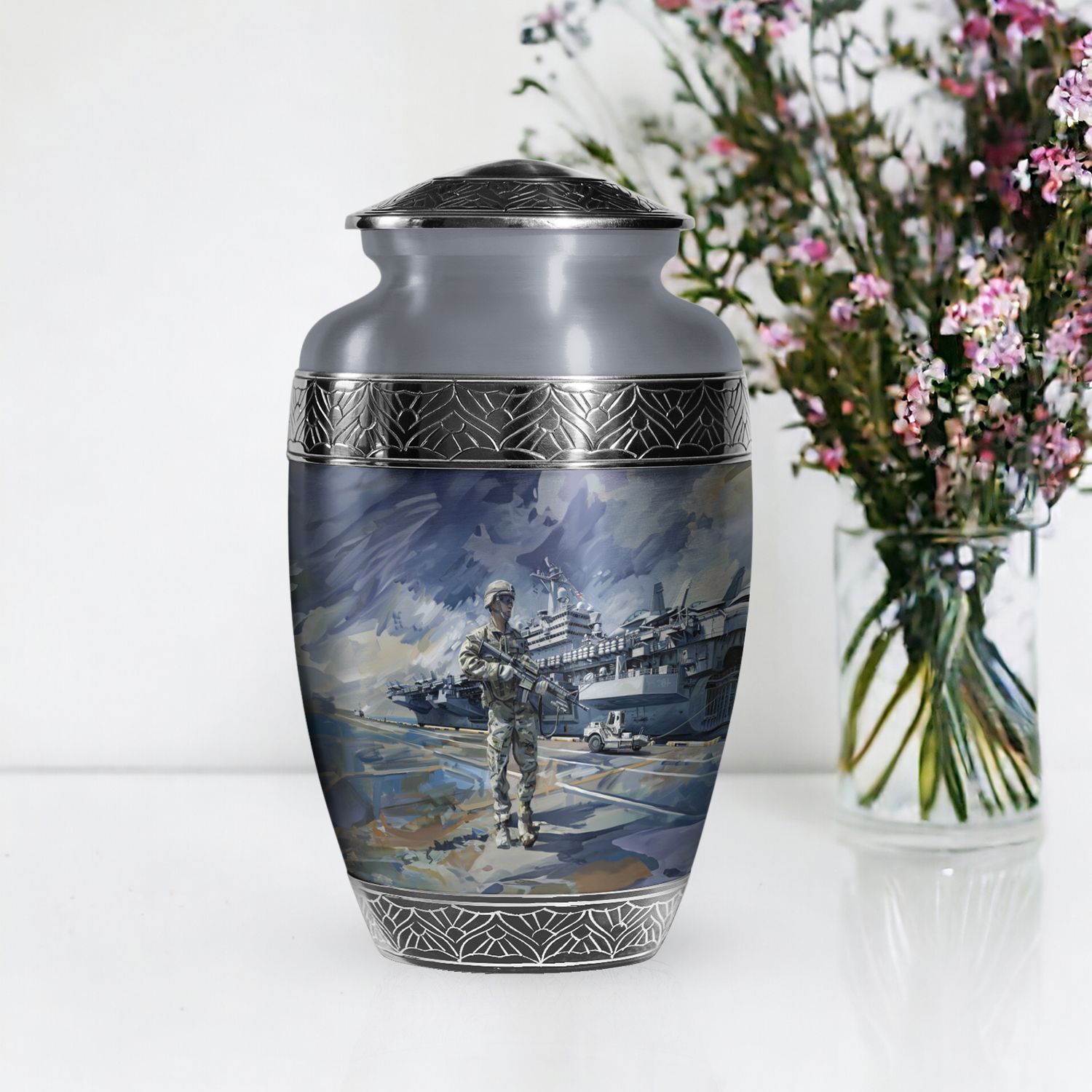 Military Honor Funeral Urns for Ashes Adult Male, Handcrafted Urn (10 Inch) detailed image 7