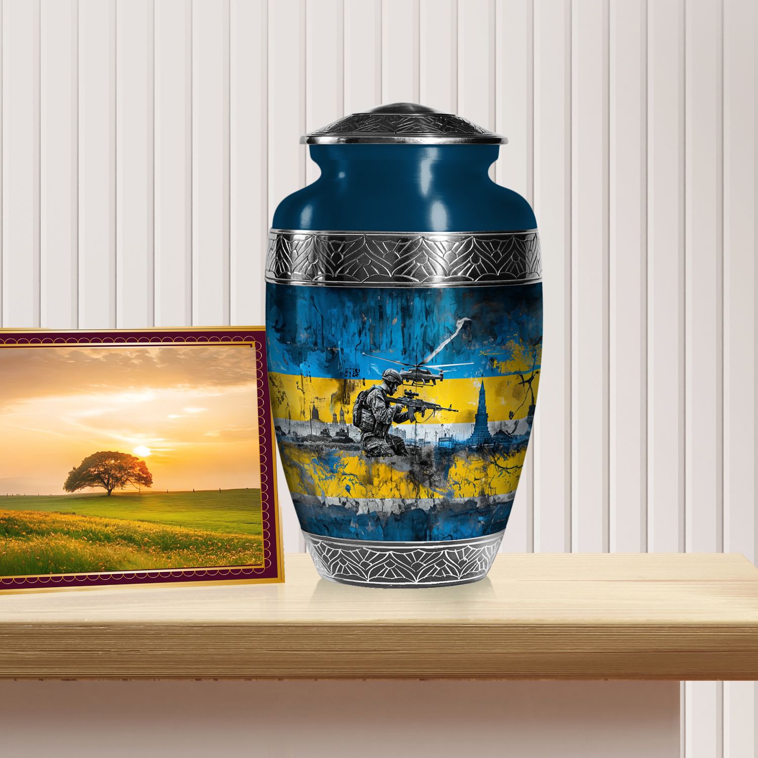 Military Memorial Urns for Ashes Adult Father, Handcrafted Urn (10 Inch) detailed image 3