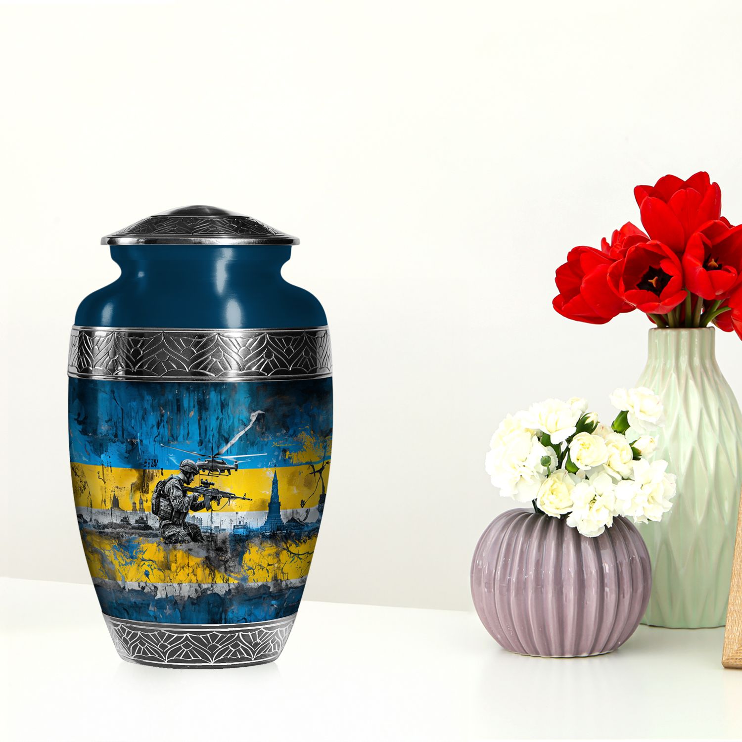 Military Memorial Urns for Ashes Adult Father, Handcrafted Urn (10 Inch) detailed image 4