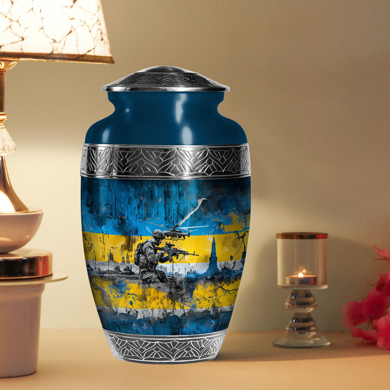 Military Memorial Urns for Ashes Adult Father, Handcrafted Urn (10 Inch) detailed image 6