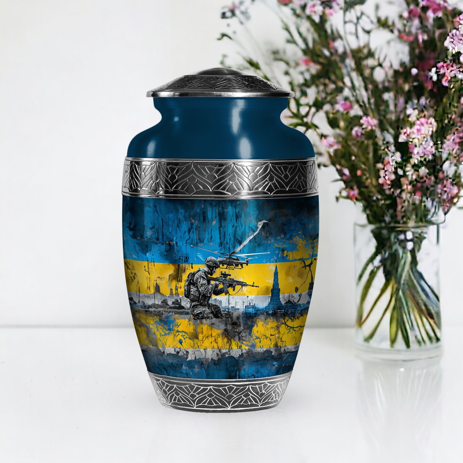 Military Memorial Urns for Ashes Adult Father, Handcrafted Urn (10 Inch) detailed image 7